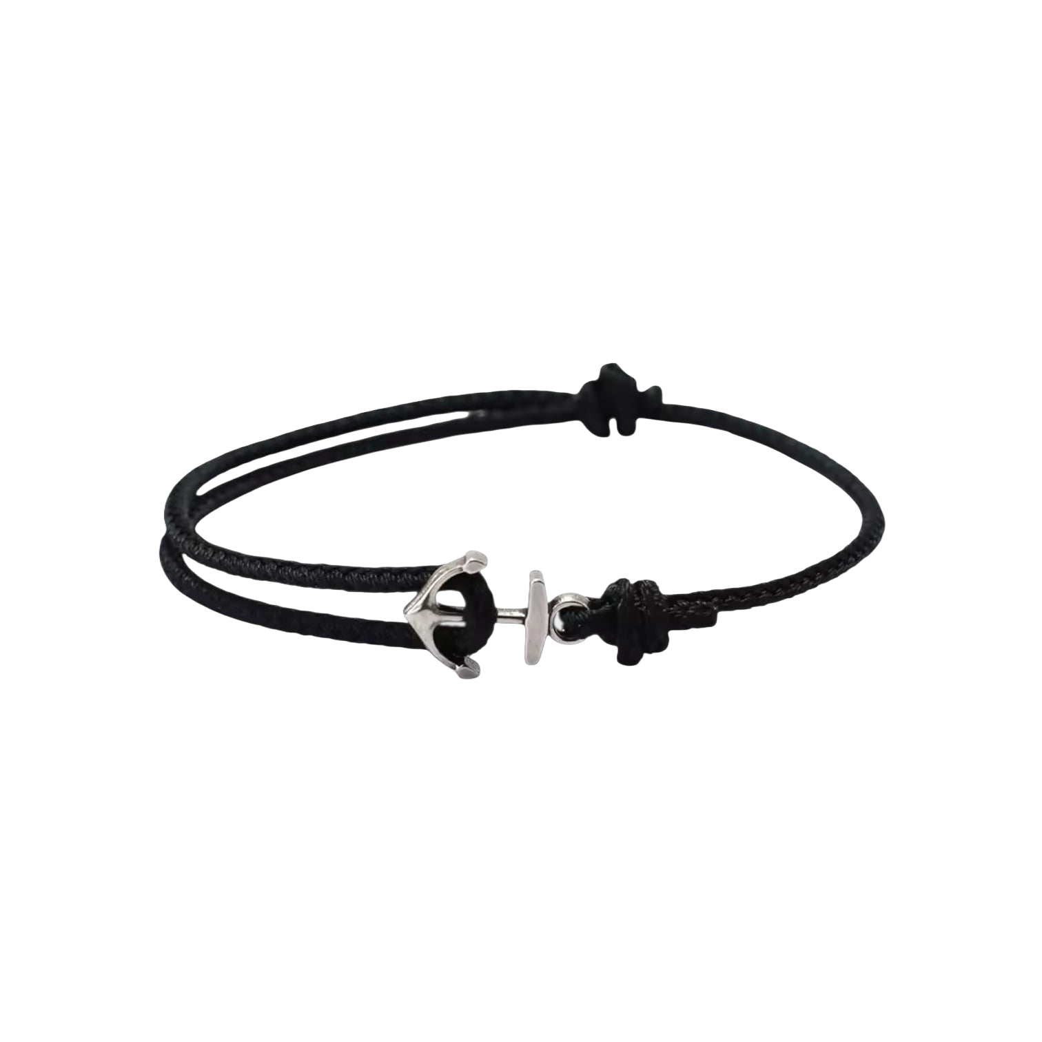 Black cord Old Money Anchor Bracelet with a silver-tone anchor closure