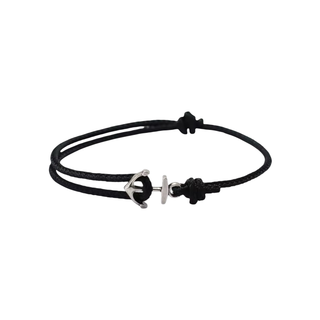 Black cord Old Money Anchor Bracelet with a silver-tone anchor closure