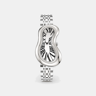 Warped Watch Jubilee Silver front view with white warped Roman numeral dial