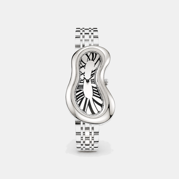 Warped Watch Jubilee Silver front view with white warped Roman numeral dial