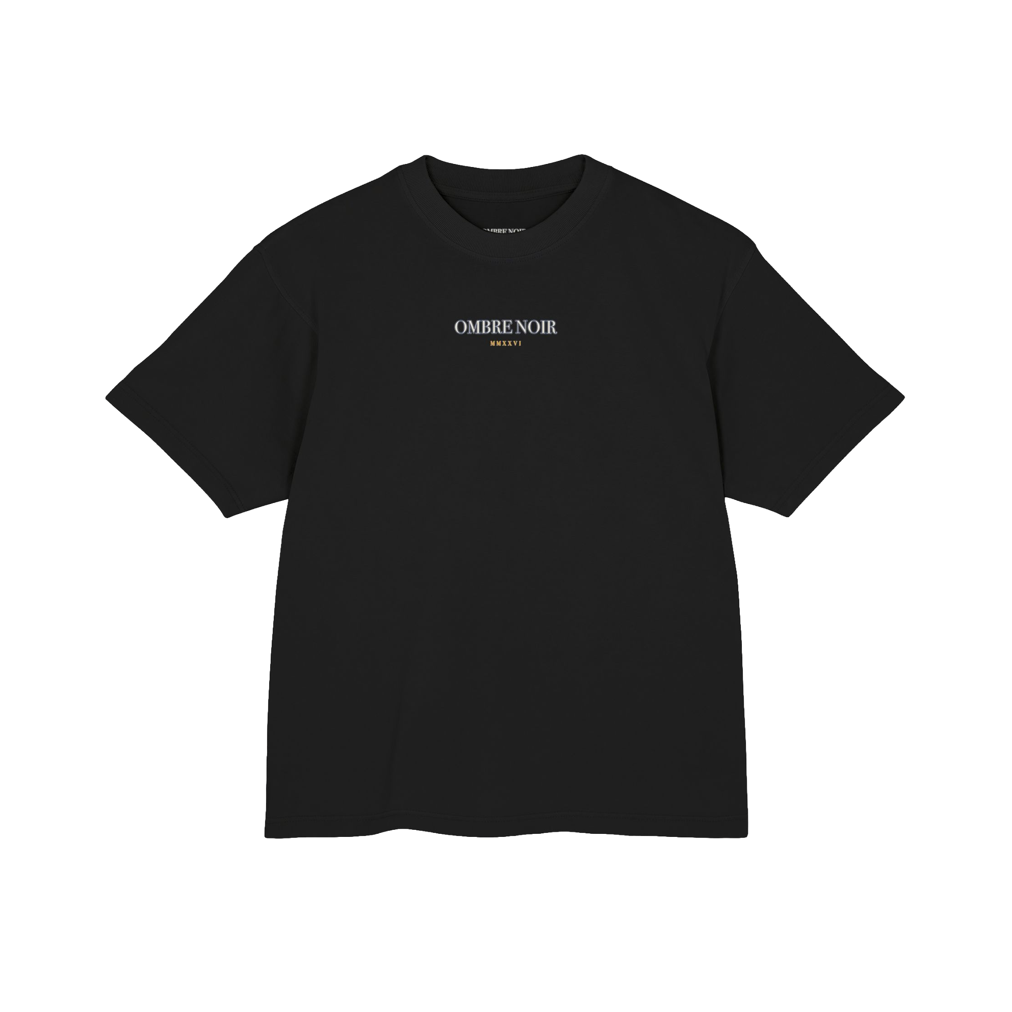Front of the black Tennis Garden T-Shirt with a small Ombré Noir chest logo