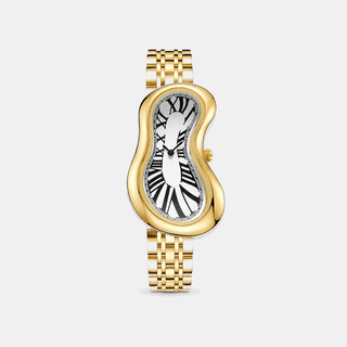 Warped Watch Jubilee Gold front view with white warped Roman numeral dial