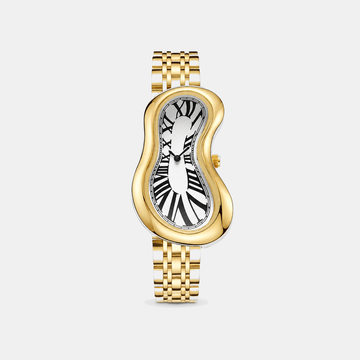 Warped Watch Jubilee Gold front view with white warped Roman numeral dial