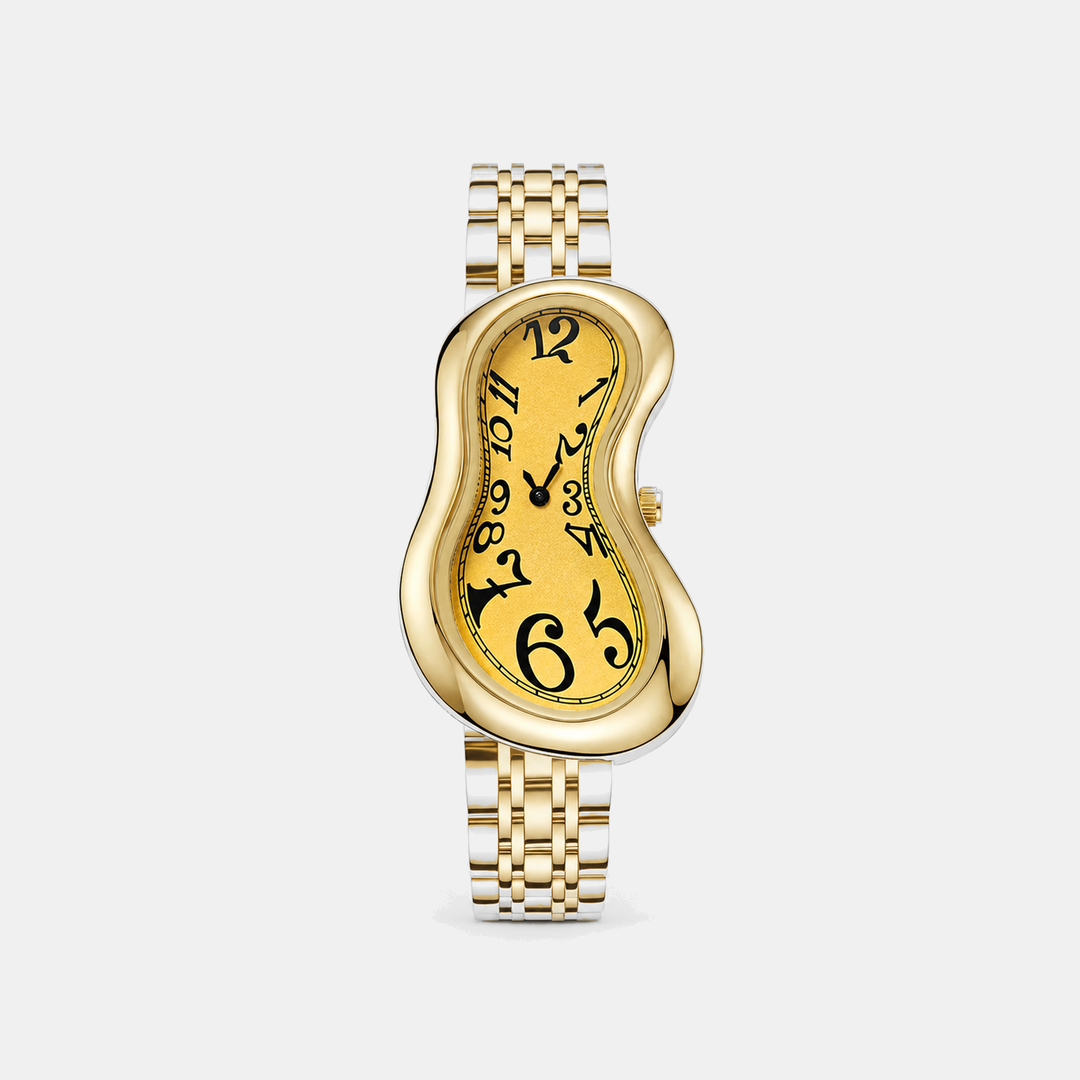 Warped Watch Jubilee Yellow front view with gold dial and gold bracelet