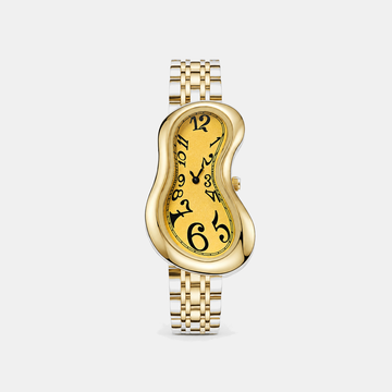 Warped Watch Jubilee Yellow front view with gold dial and gold bracelet
