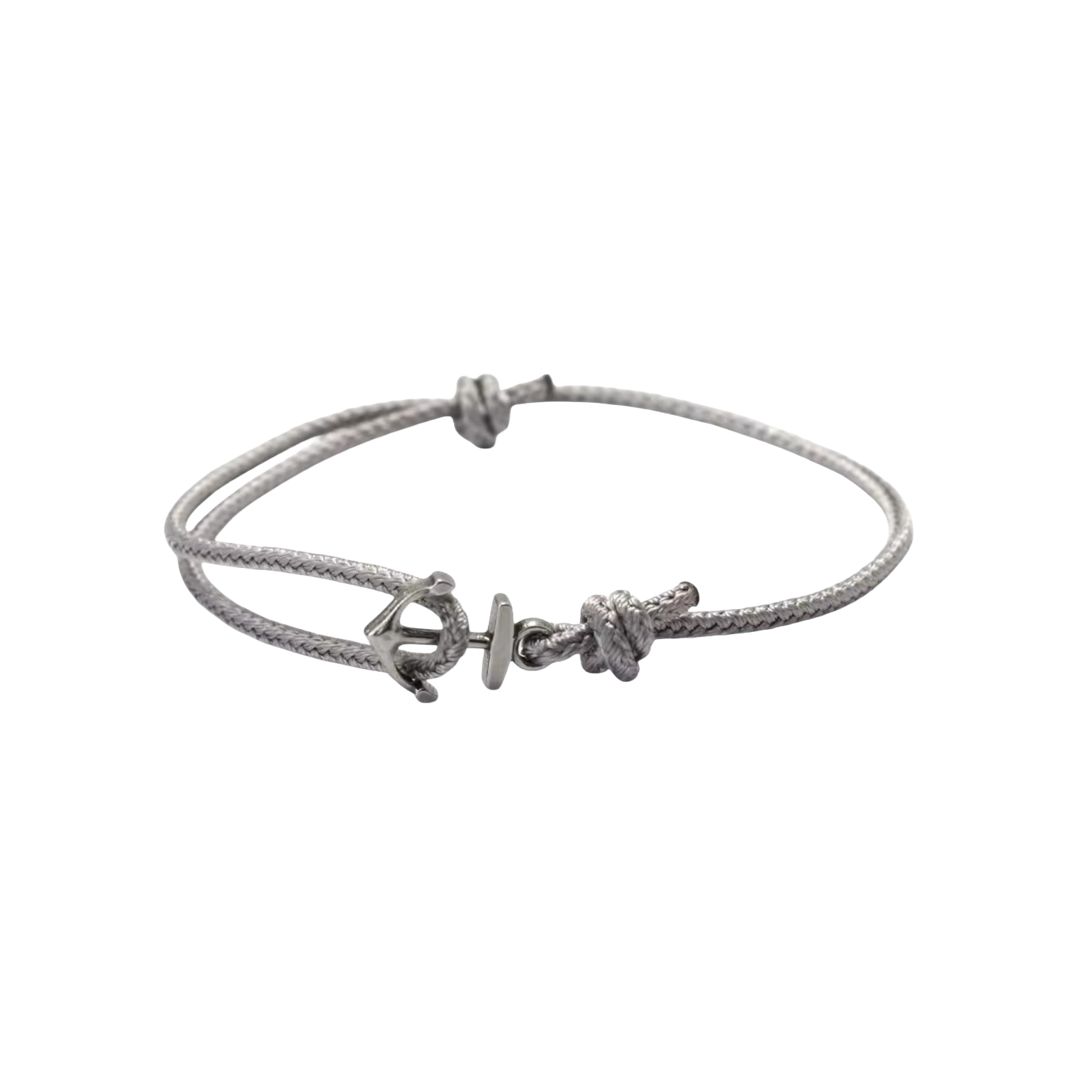Light gray cord Old Money Anchor Bracelet with a silver-tone anchor closure