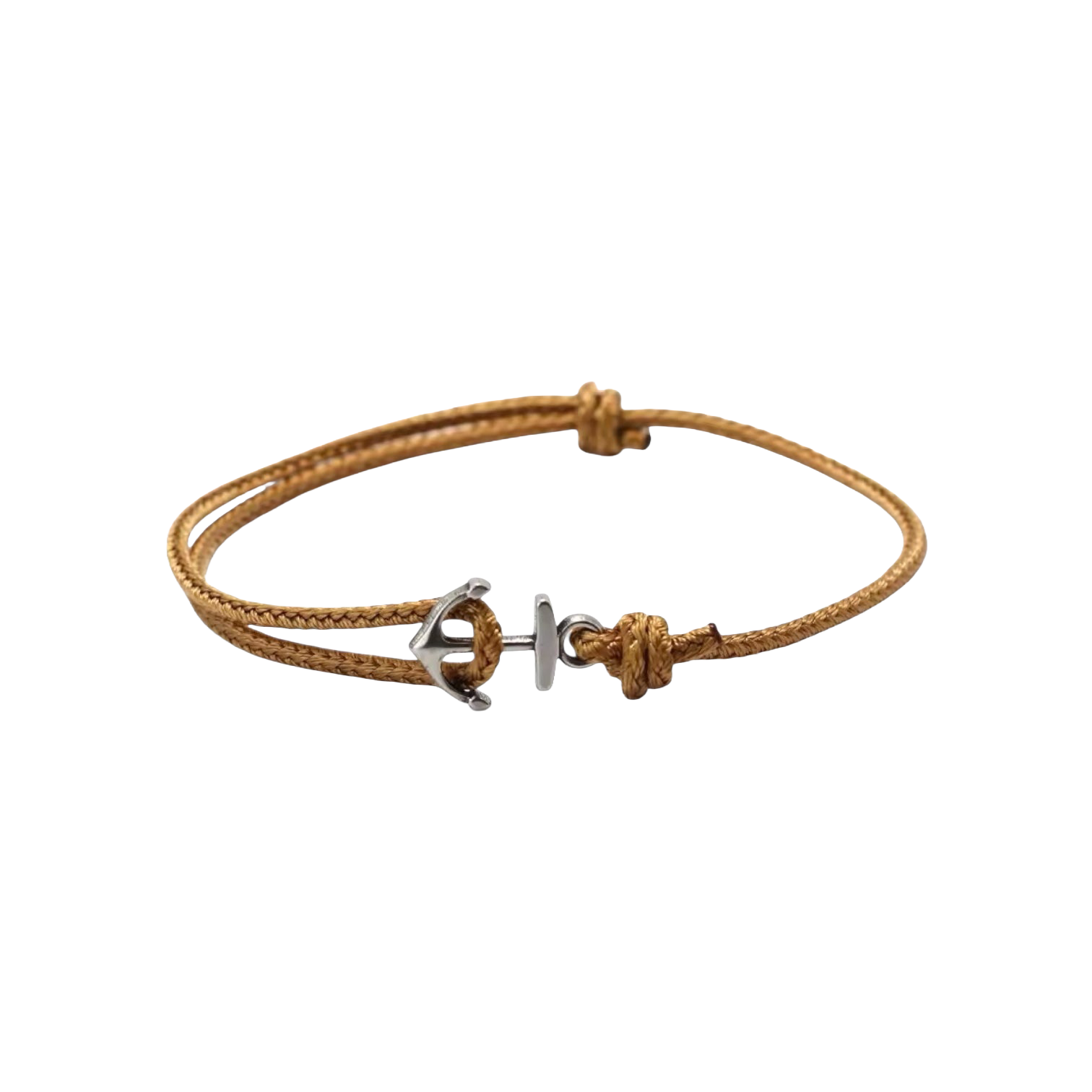 Tan cord Old Money Anchor Bracelet with a silver-tone anchor closure