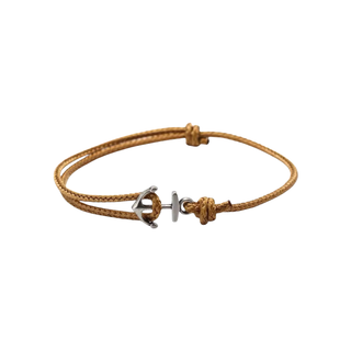 Tan cord Old Money Anchor Bracelet with a silver-tone anchor closure