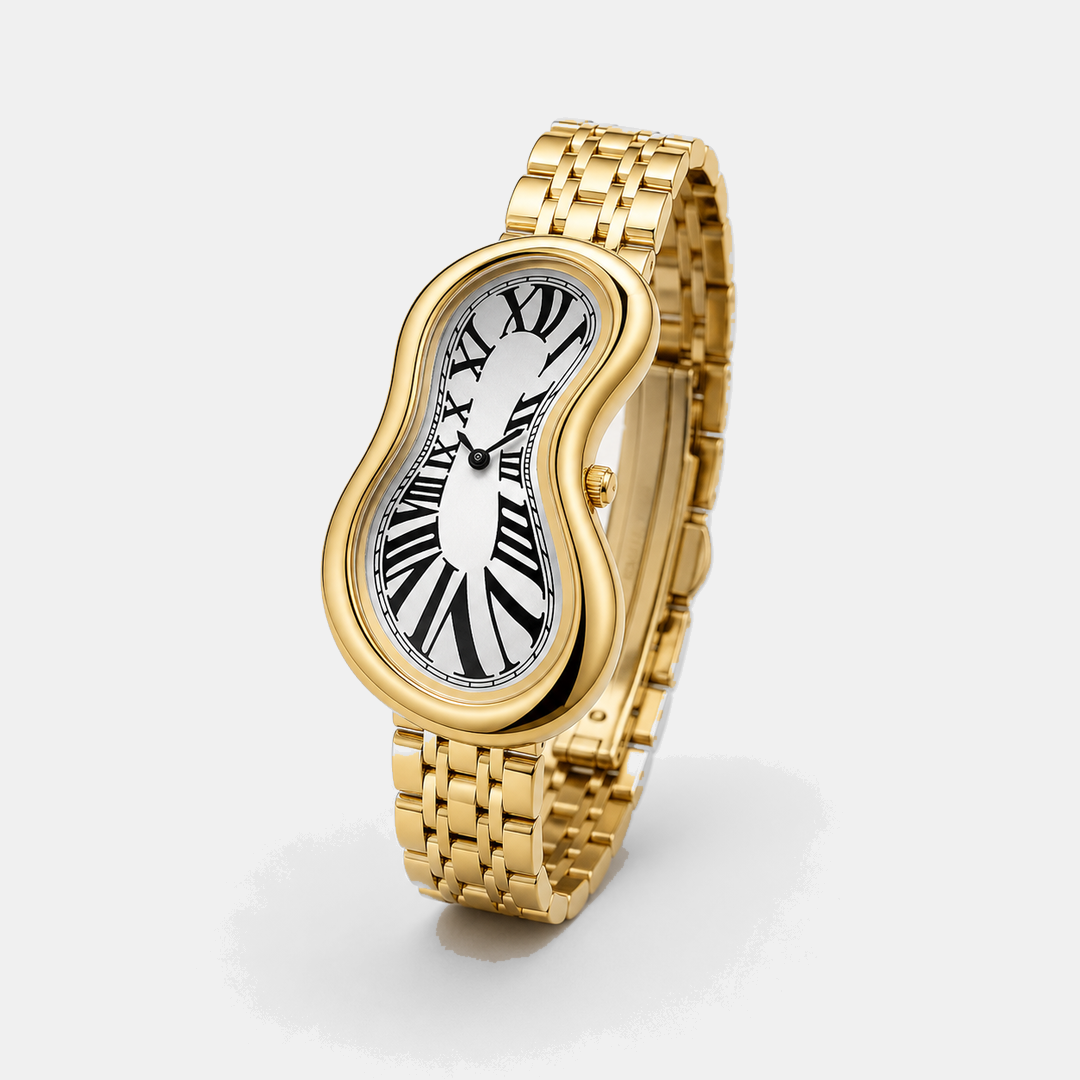 Warped Watch Jubilee Gold angled side view showing gold bracelet band