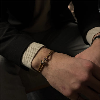 Old Money Anchor Bracelet by Ombré Noir tan variant on wrist