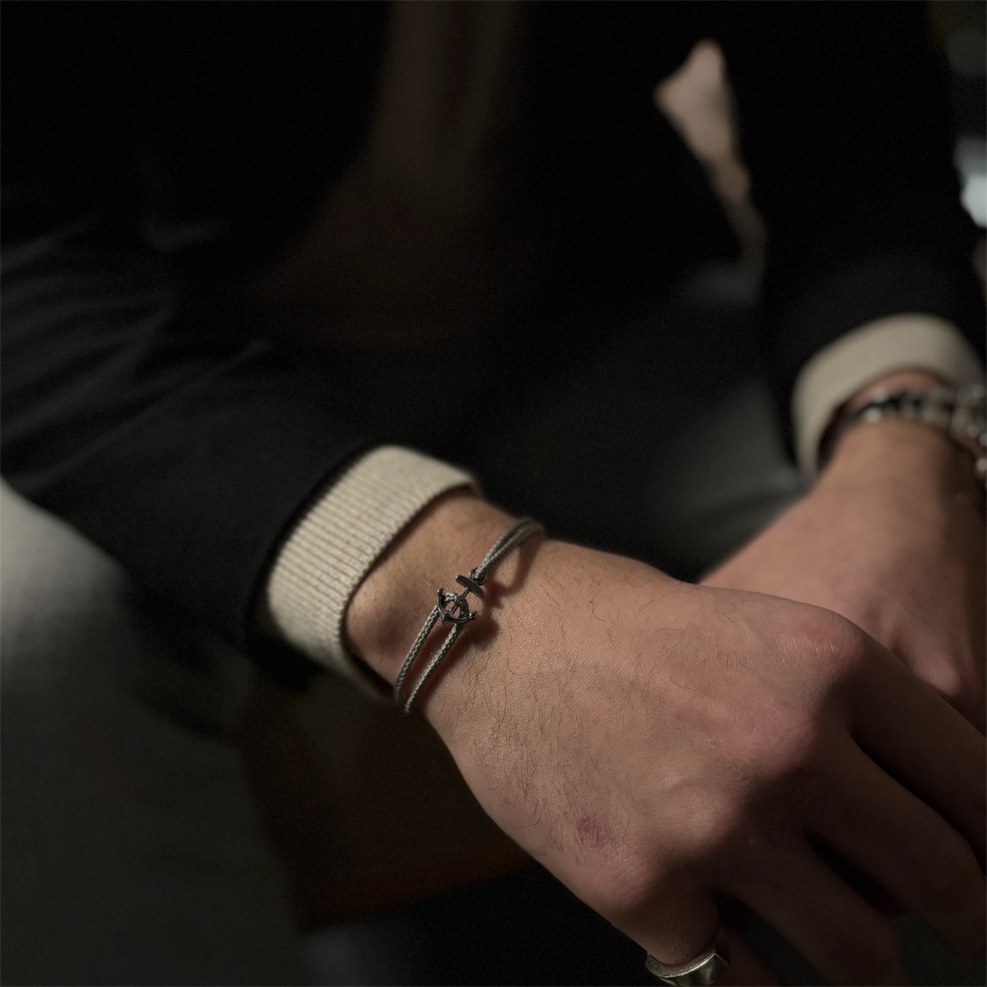 Old Money Anchor Bracelet by Ombré Noir silver variant on wrist
