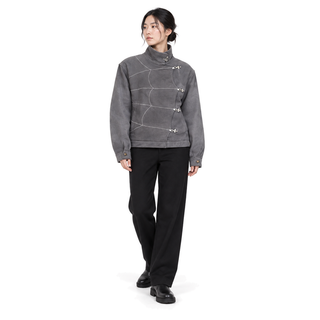 Arachné Clasp Jacket — grey full-body model view