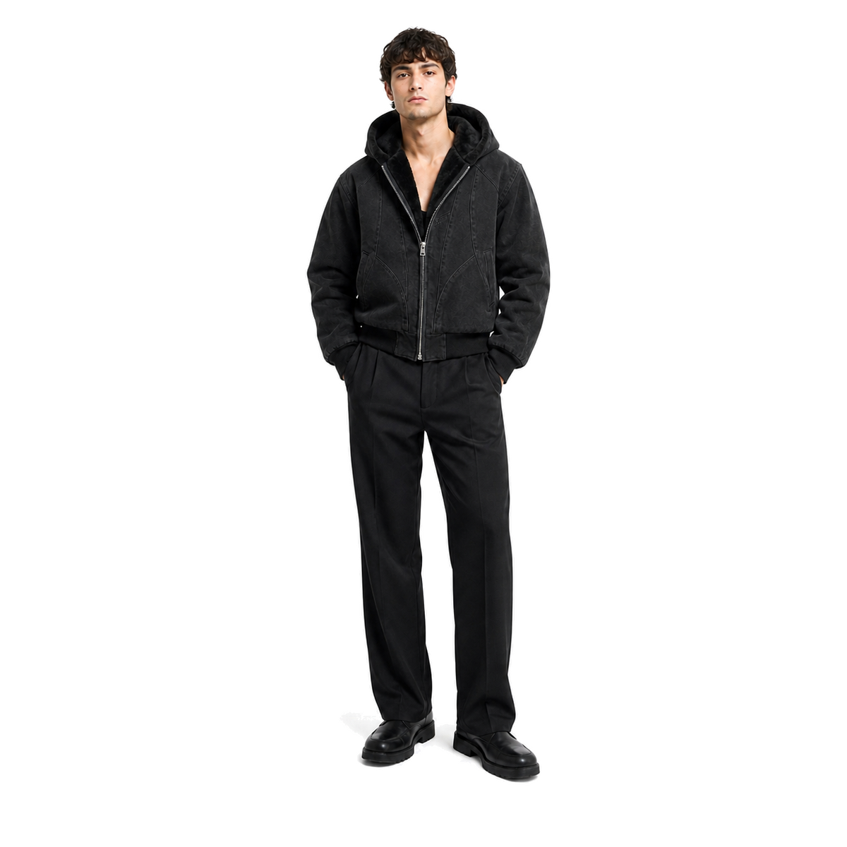 Model wearing the Bastion Noir Canvas Jacket