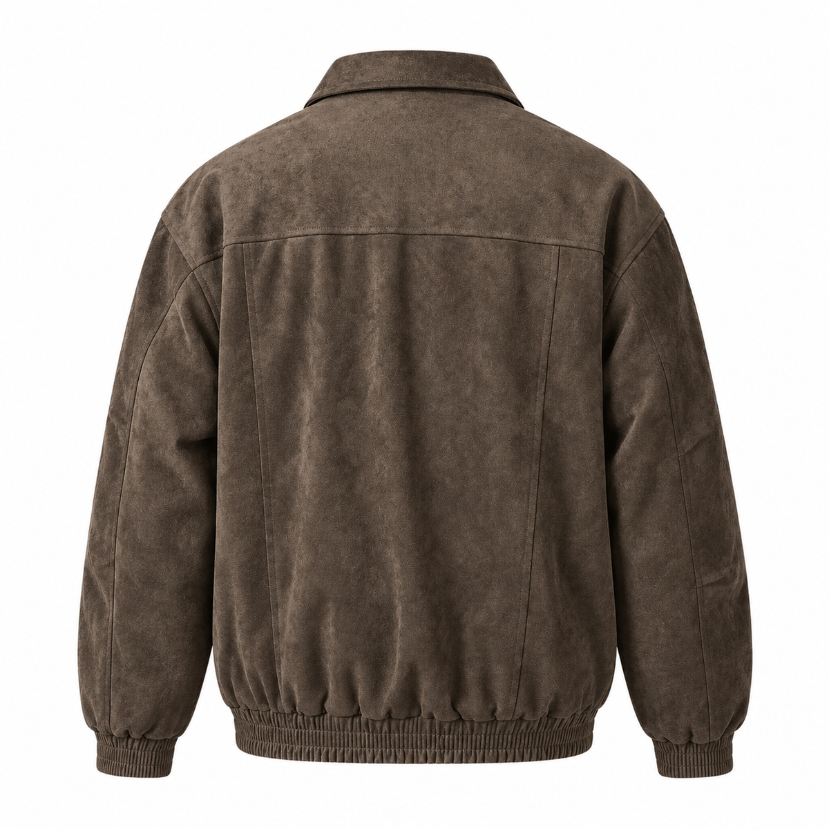 Cortez brown faux-suede bomber jacket, back view