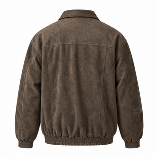 Cortez brown faux-suede bomber jacket, back view