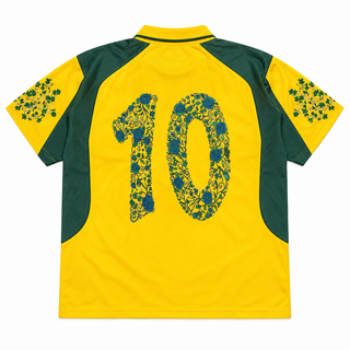 Brazil yellow-and-green jersey, back view with floral number 10