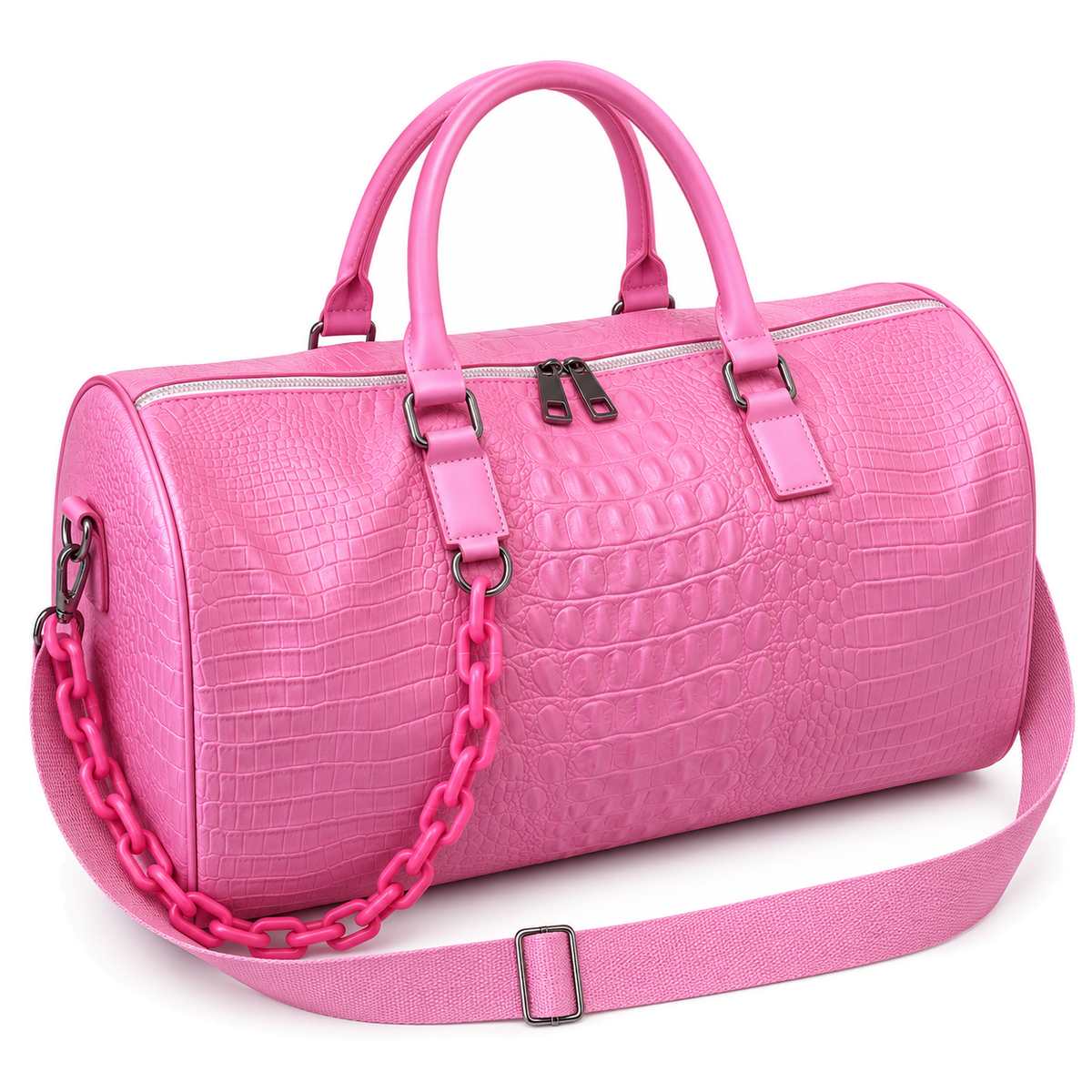 Cadence Embossed Duffle — pink front view
