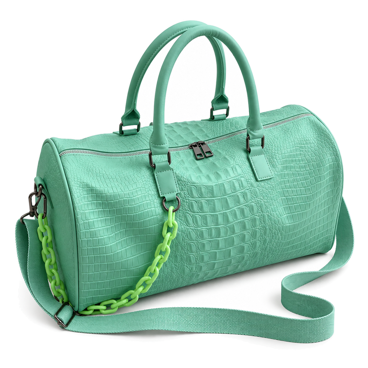 Cadence Embossed Duffle — mint front view