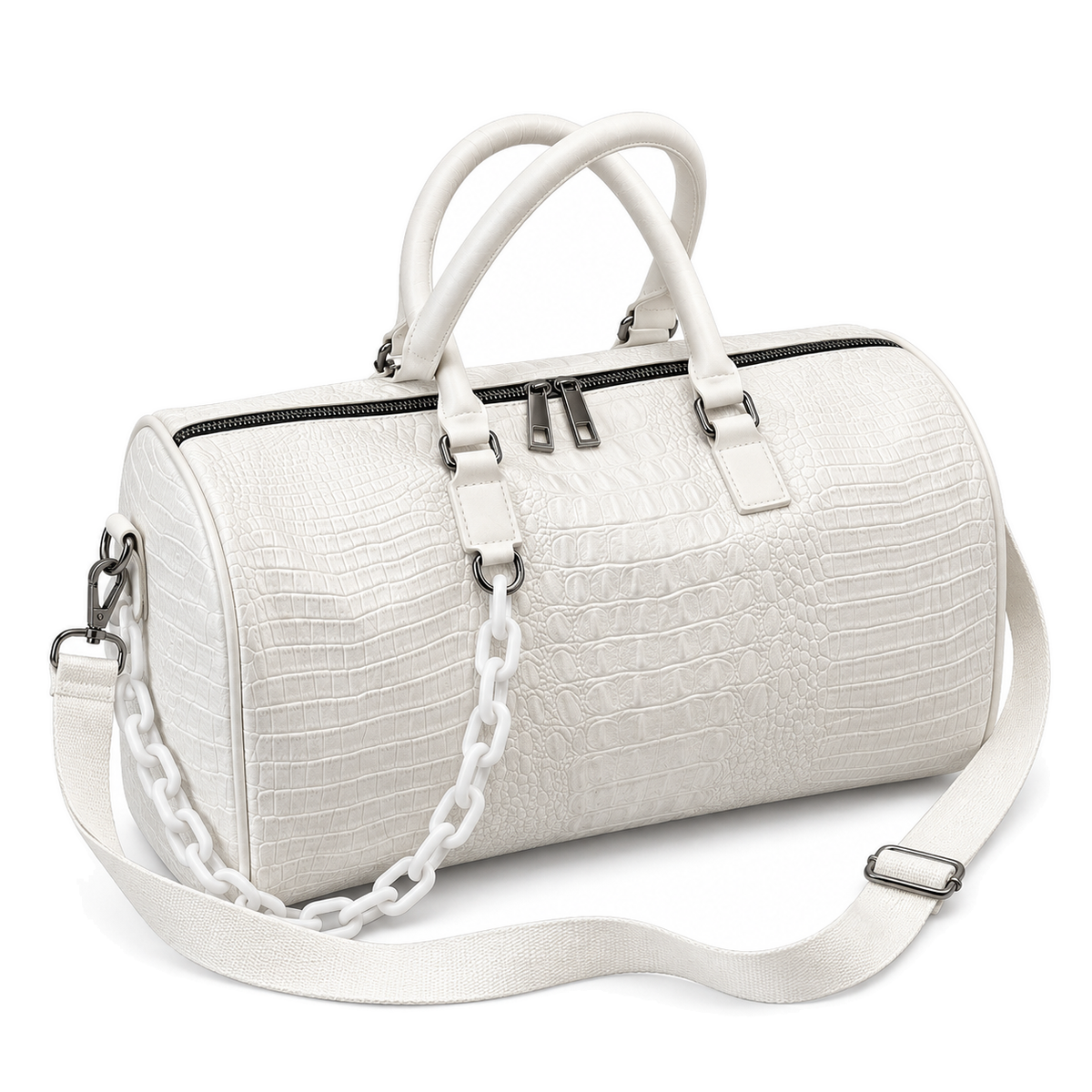 Cadence Embossed Duffle — white front view