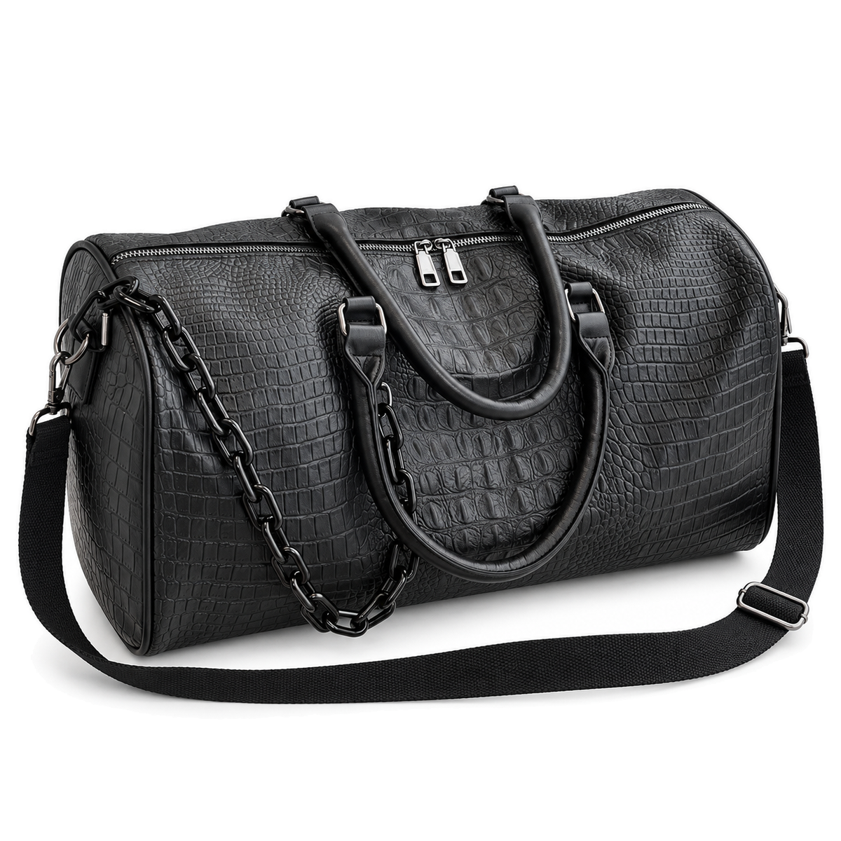 Cadence Embossed Duffle — black front view