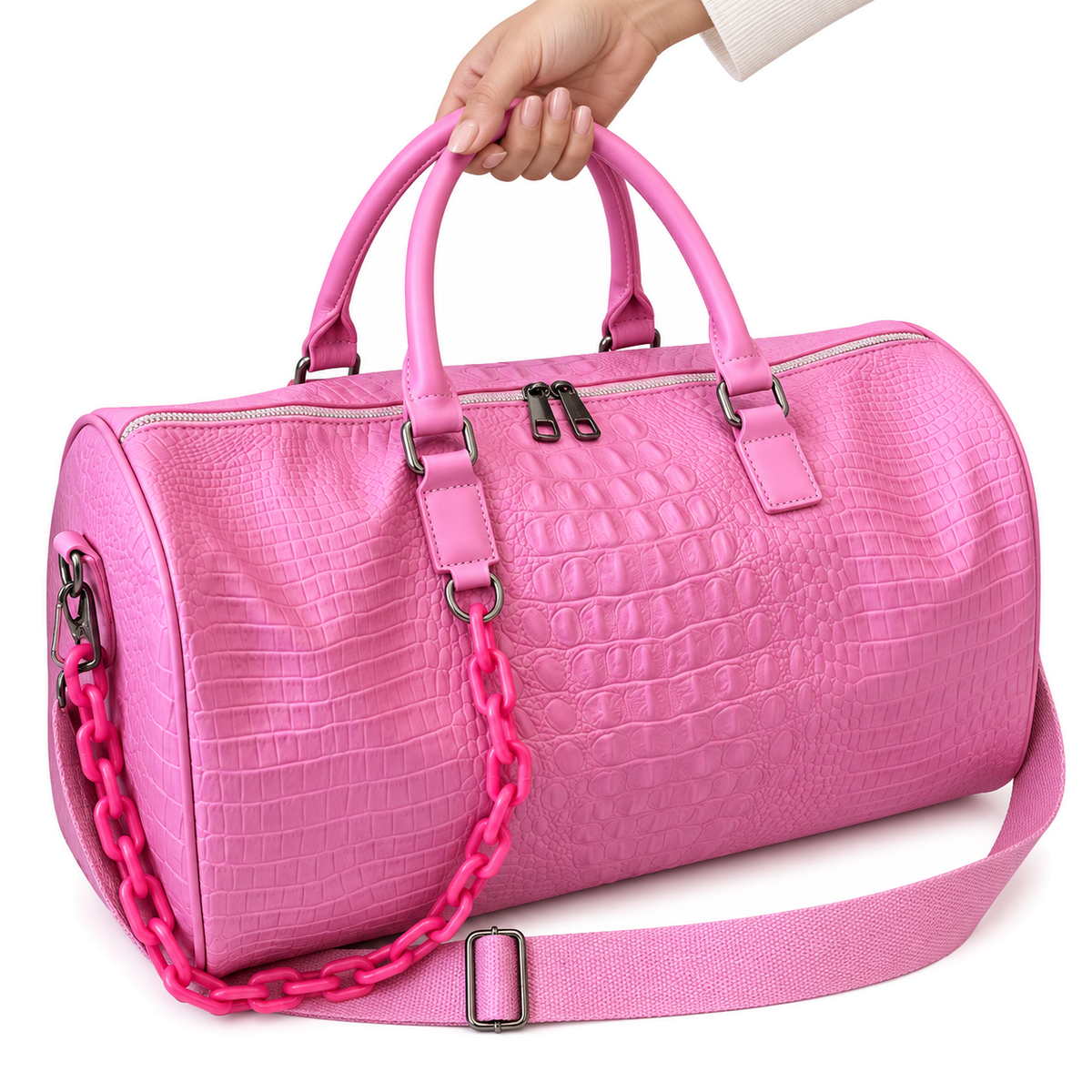 Cadence Embossed Duffle — hand-held view