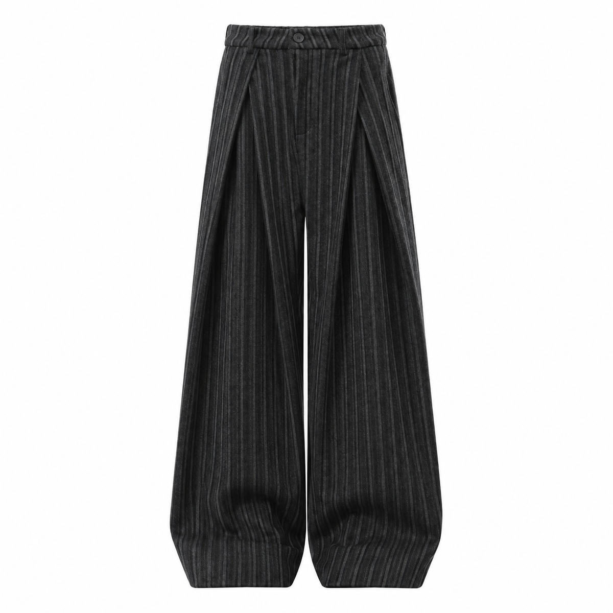 Cadence Pinstripe Wide-Leg Trousers in Dark Gray, front view