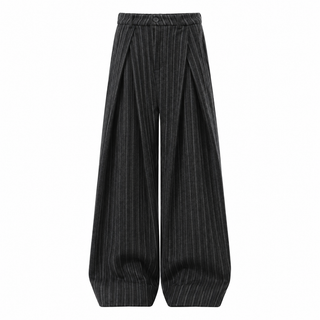 Cadence Pinstripe Wide-Leg Trousers in Dark Gray, front view