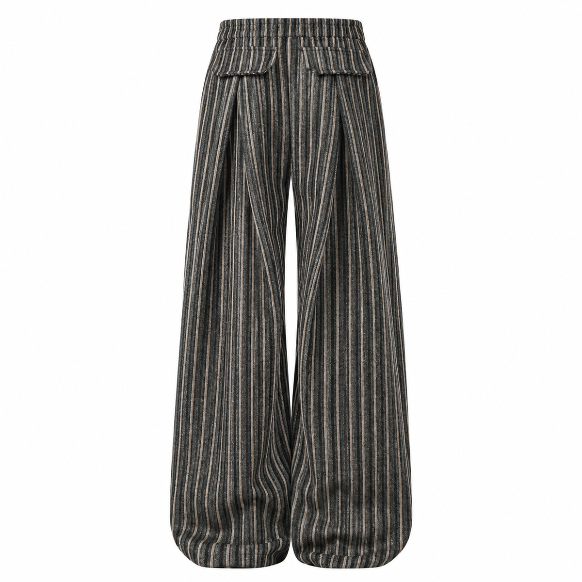 Cadence Pinstripe Wide-Leg Trousers in Khaki, back view
