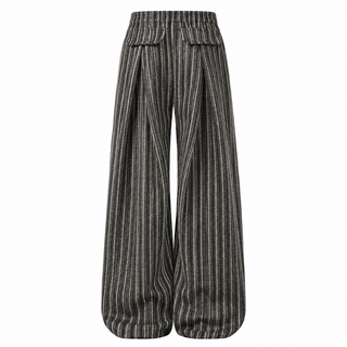 Cadence Pinstripe Wide-Leg Trousers in Khaki, back view