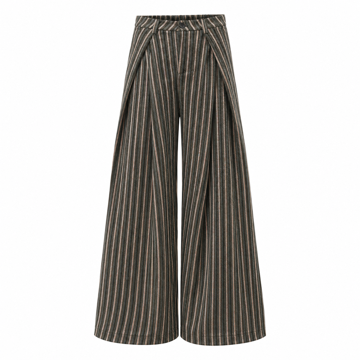 Cadence Pinstripe Wide-Leg Trousers in Khaki, front view