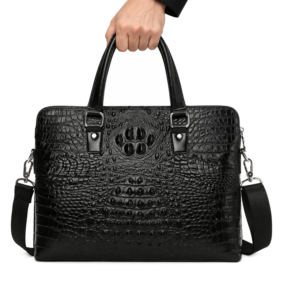 Caiman Relief Briefcase — hand-held view