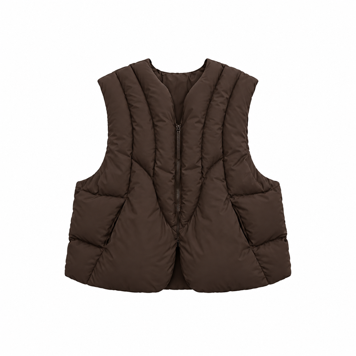 Channel Padded Vest — Coffee, coffee front view