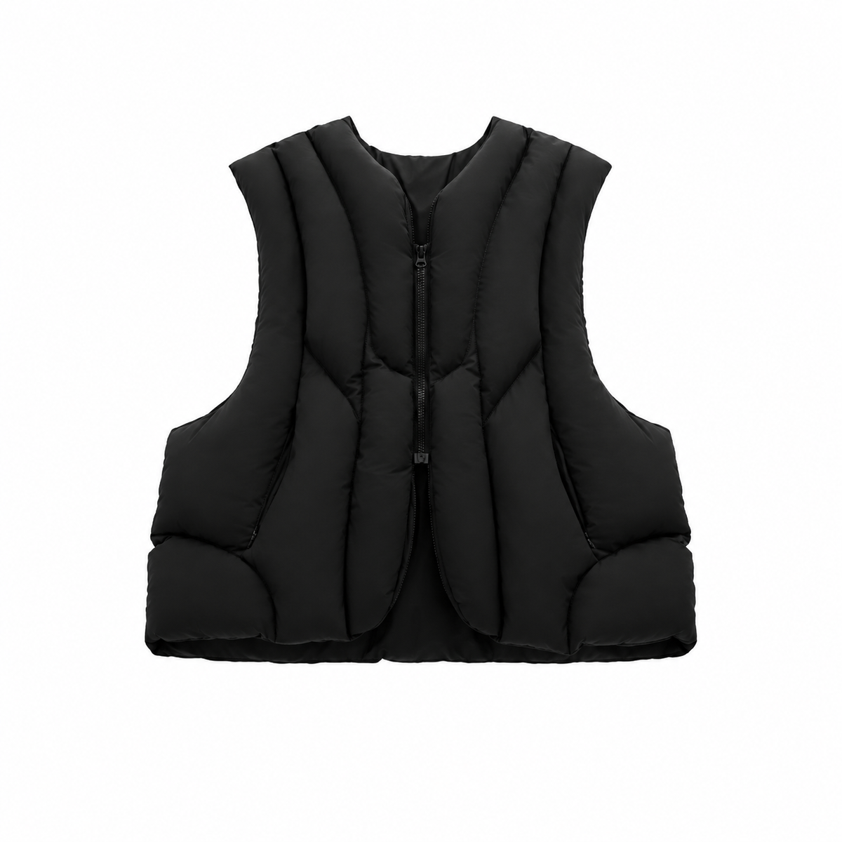 Channel Padded Vest — Black, front view