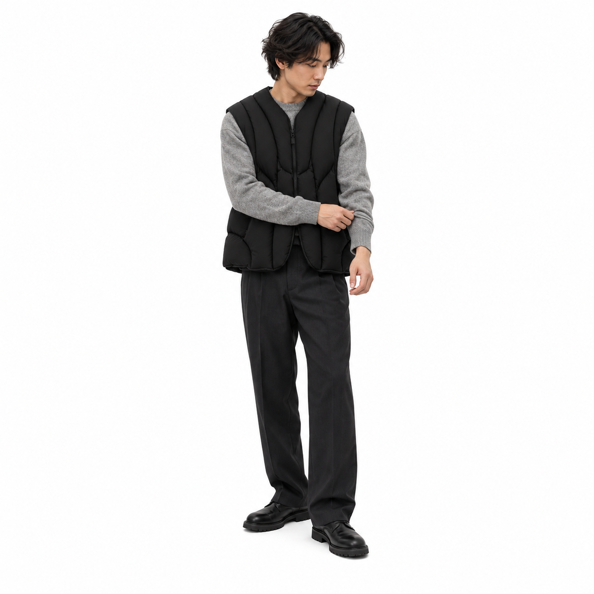 Channel Padded Vest — Black, human view