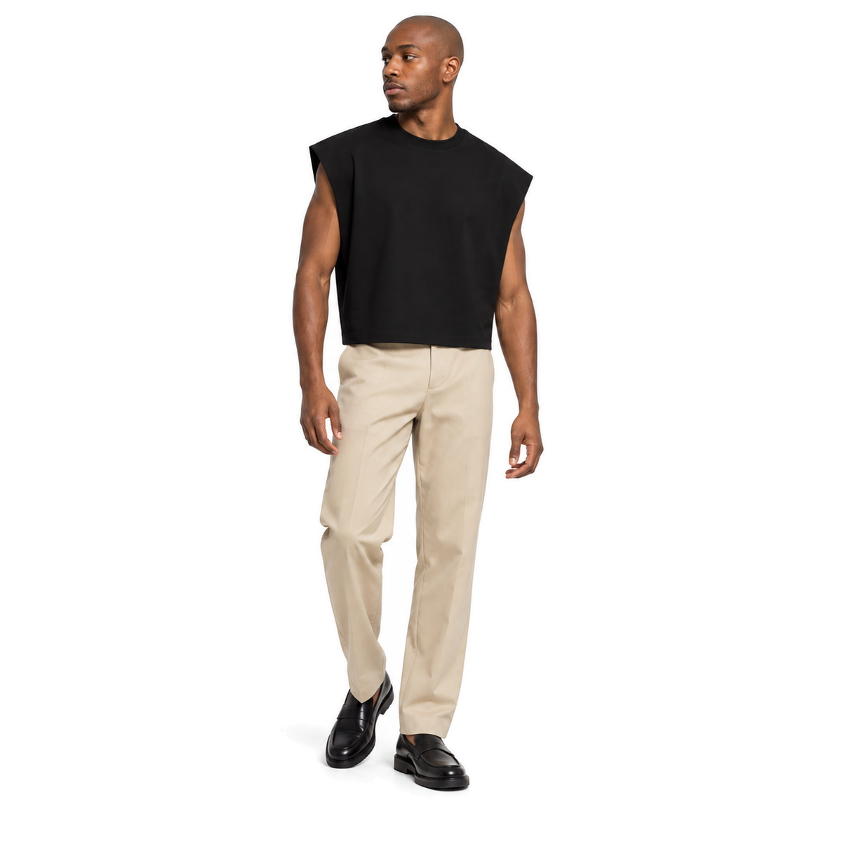 Contour Cropped Tank — black full-body model view
