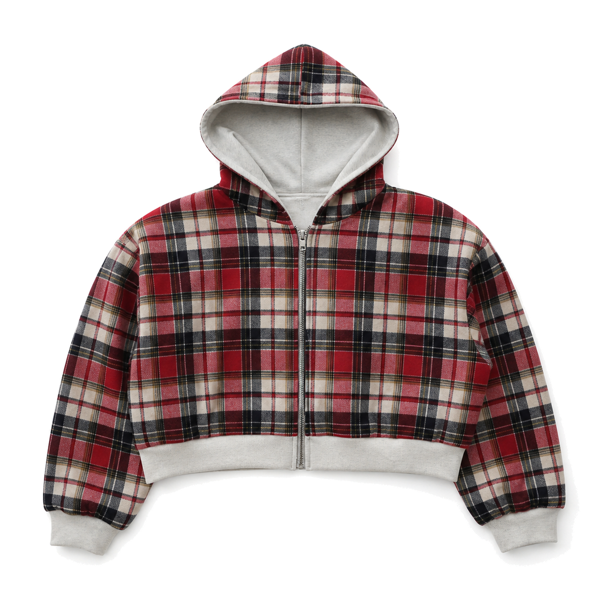 Counterform Crimson Reversible Hoodie, red black and ivory plaid reverse