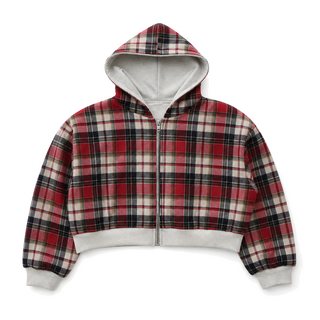 Counterform Crimson Reversible Hoodie, red black and ivory plaid reverse