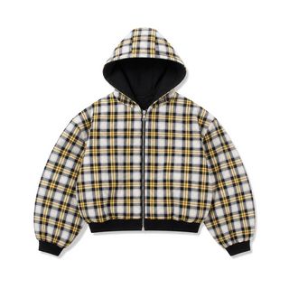 Counterform Noir Reversible Hoodie, ivory black and yellow plaid reverse