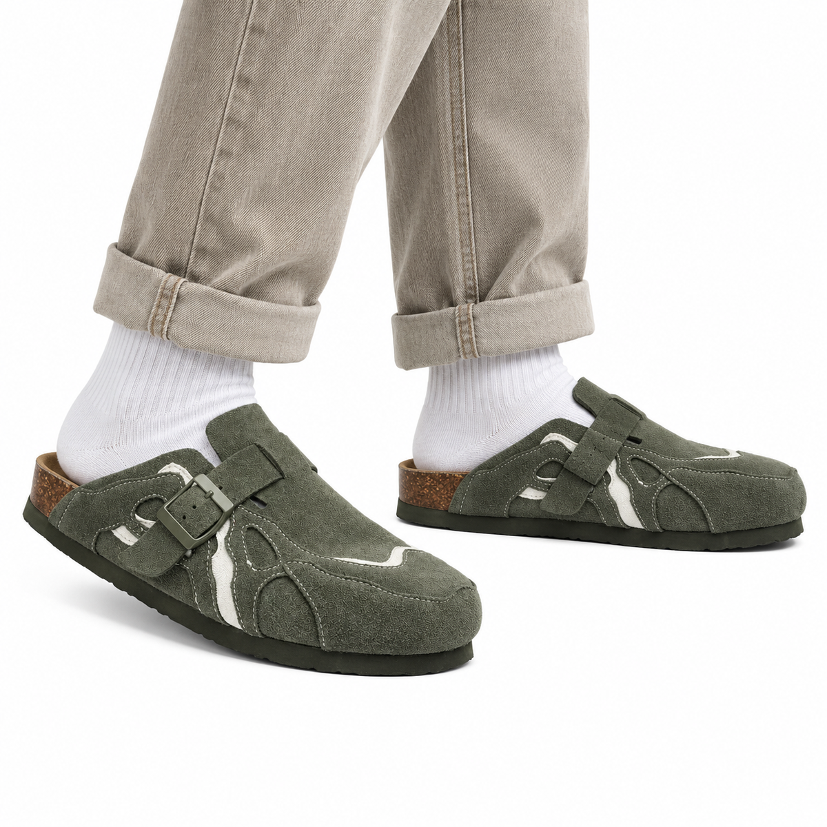 Drift Panel Clogs — Olive, human view