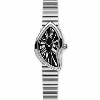 Front view of the Melting Santos stainless steel watch with a black Roman numeral dial