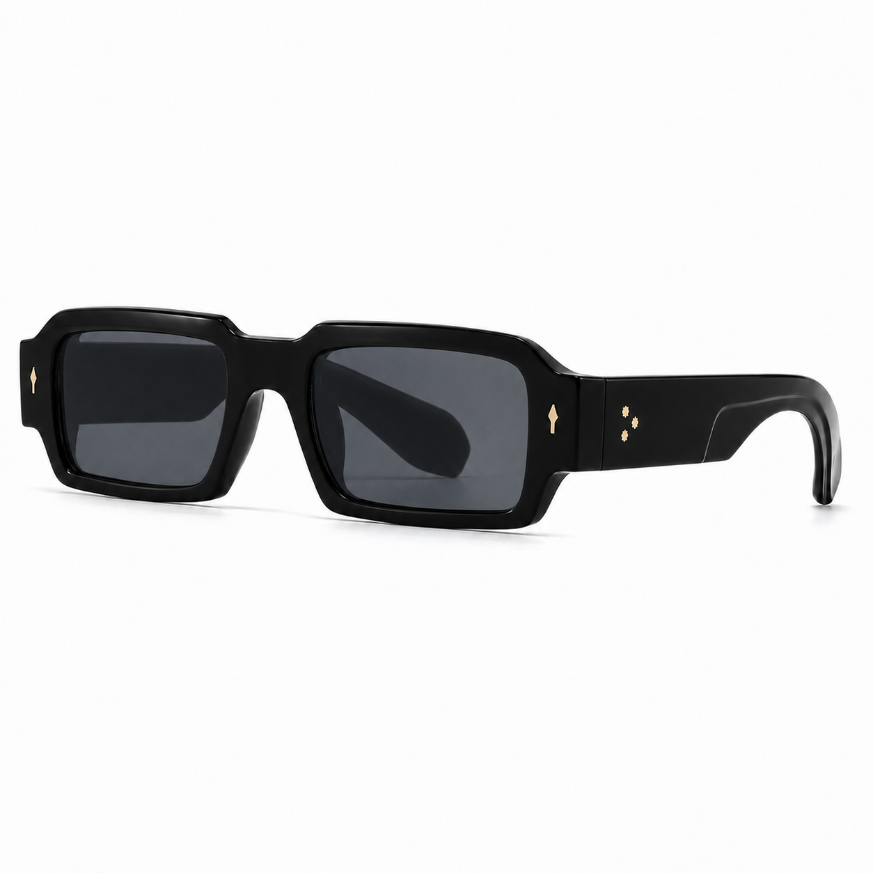 Milano square sunglasses in black with smoke lenses, 45-degree view