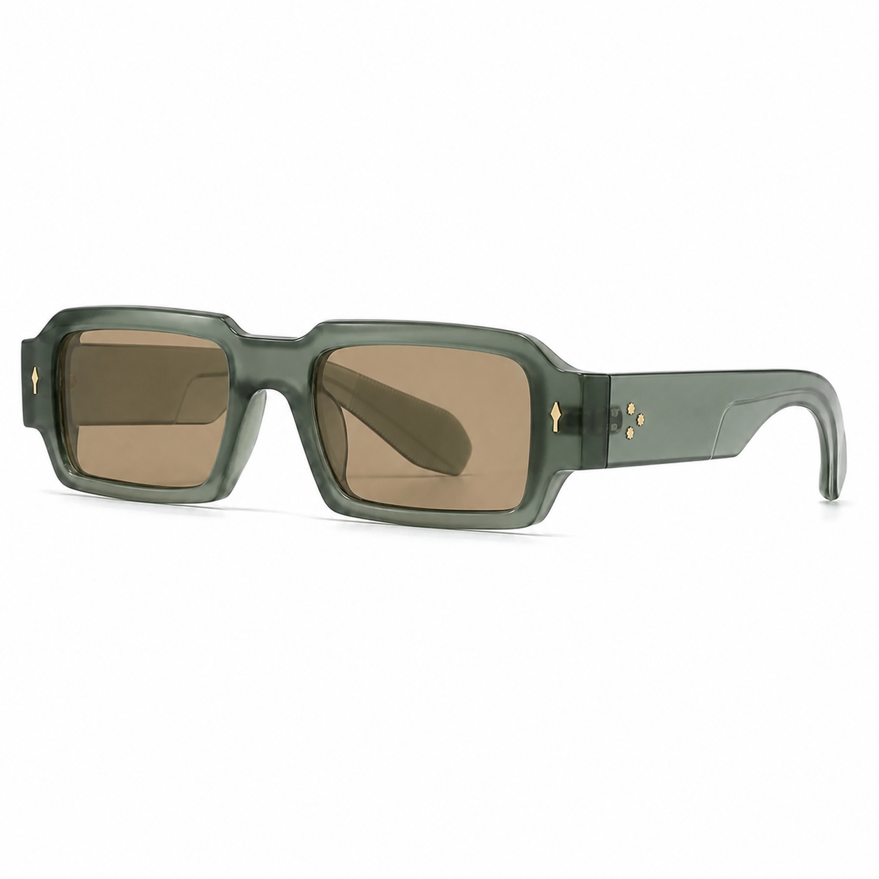 Milano square sunglasses in sage green with tea gradient lenses, 45-degree view