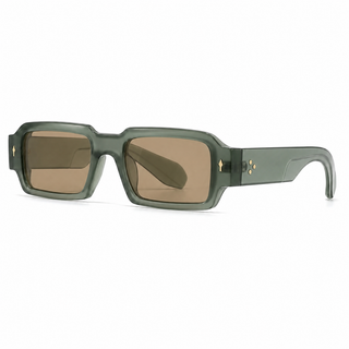 Milano square sunglasses in sage green with tea gradient lenses, 45-degree view