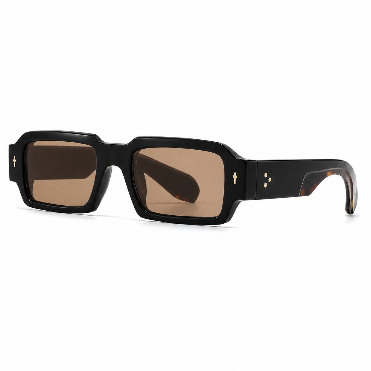 Milano square sunglasses in black with amber gradient lenses, 45-degree view