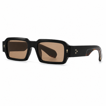 Milano square sunglasses in black with amber gradient lenses, 45-degree view