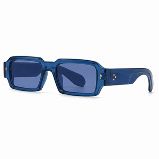 Milano square sunglasses in cobalt blue with blue lenses, 45-degree view