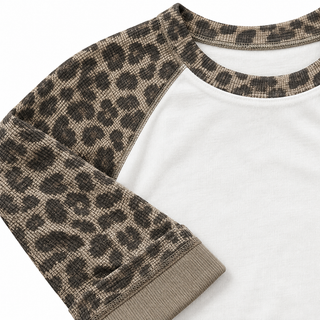 Feral Leopard Raglan Long-Sleeve Top in Brown, detail close-up