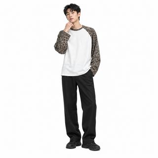 Feral Leopard Raglan Long-Sleeve Top in Brown, full-body model view