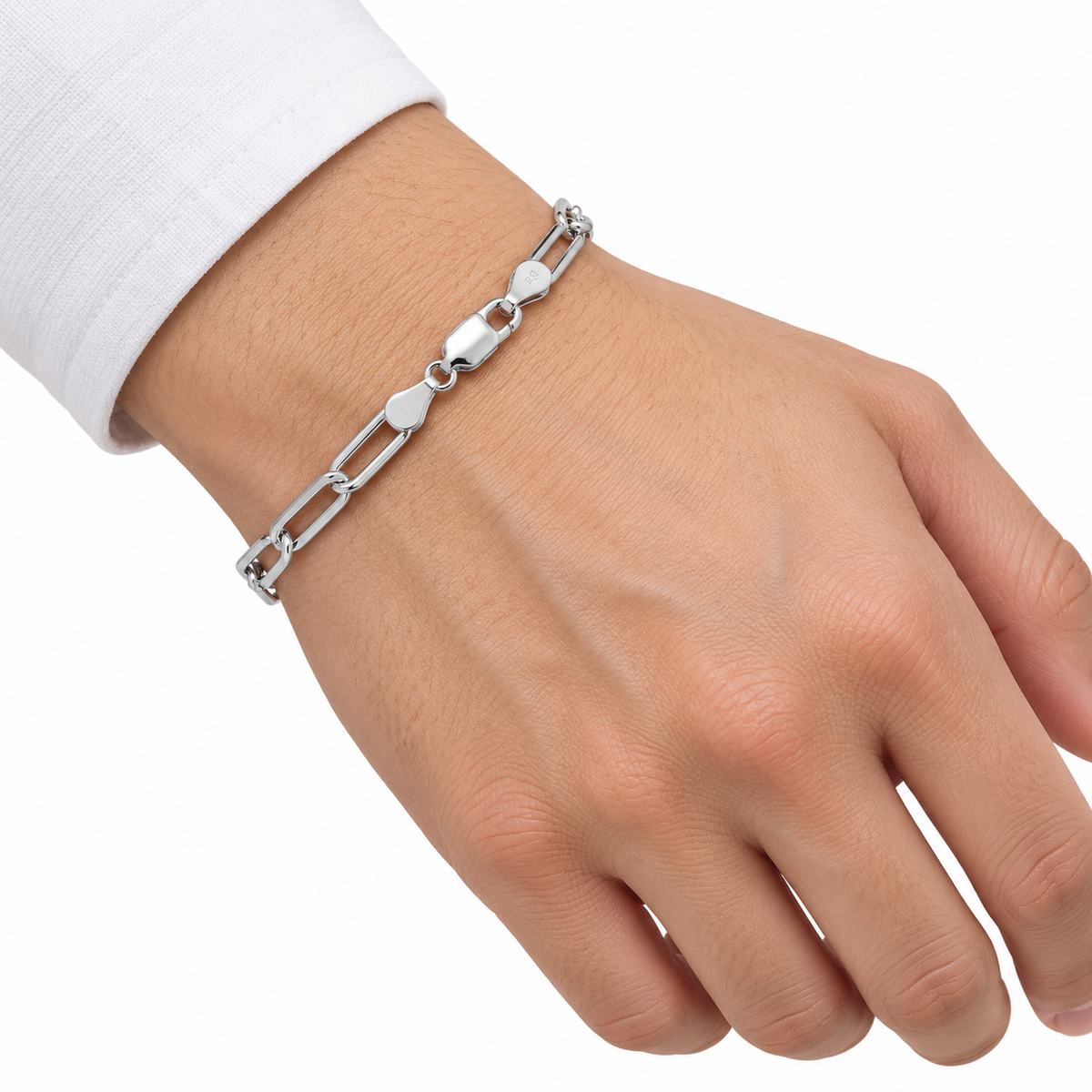 Filament Silver Paperclip Bracelet in Silver, wrist close-up