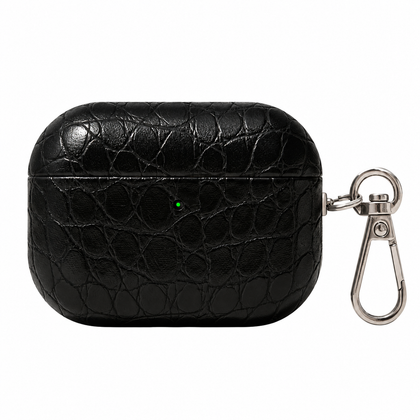 Folio Croc AirPods Case — Black / Irregular Emboss, front view